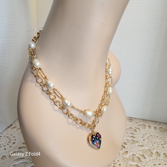 Talbots Gold and Pearl Necklace with Heart Pendant - Picture 13 of 14